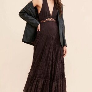 Free People Brown Lace Maxi Dress